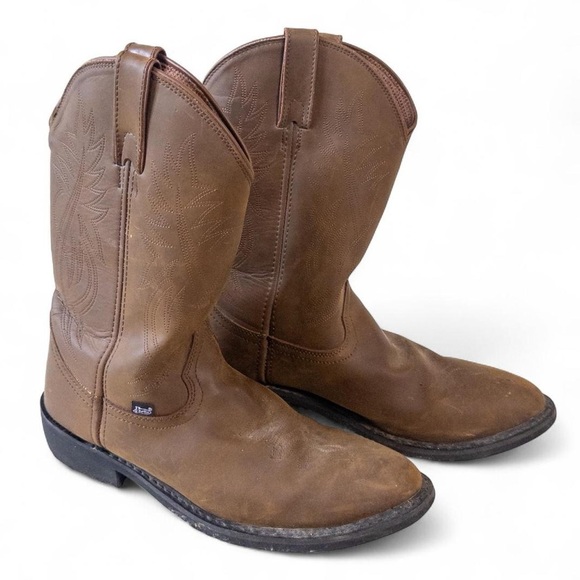 Justin Men’s Brown Leather Cowboy Boots Size 13 D Western Ranch Boots